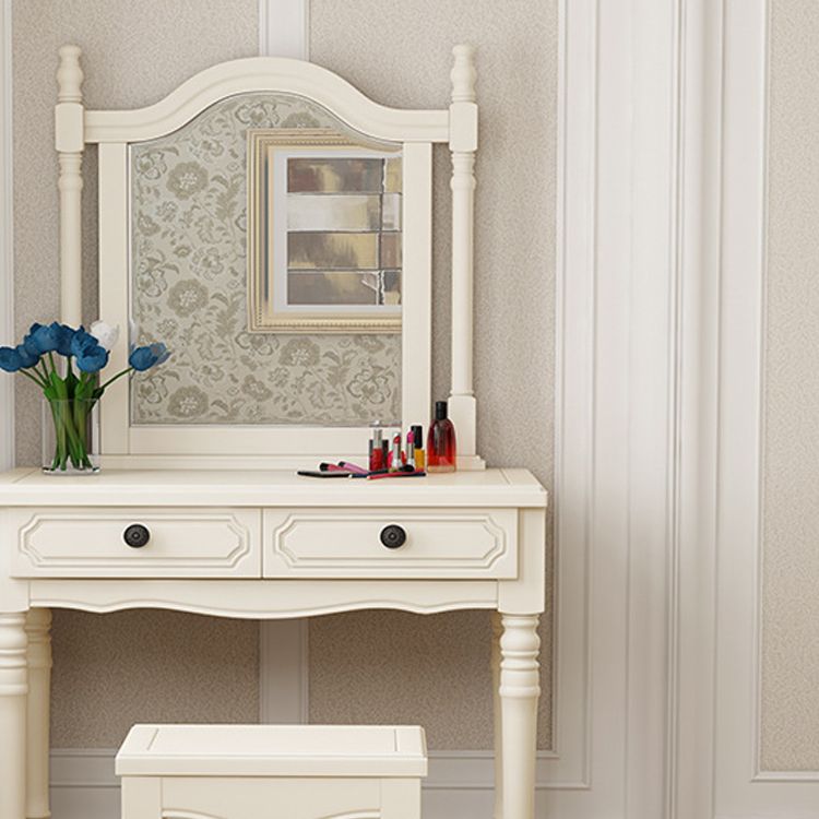 Traditional Mirrored Vanity Set Wood Dresser with 2 Drawers and Stool