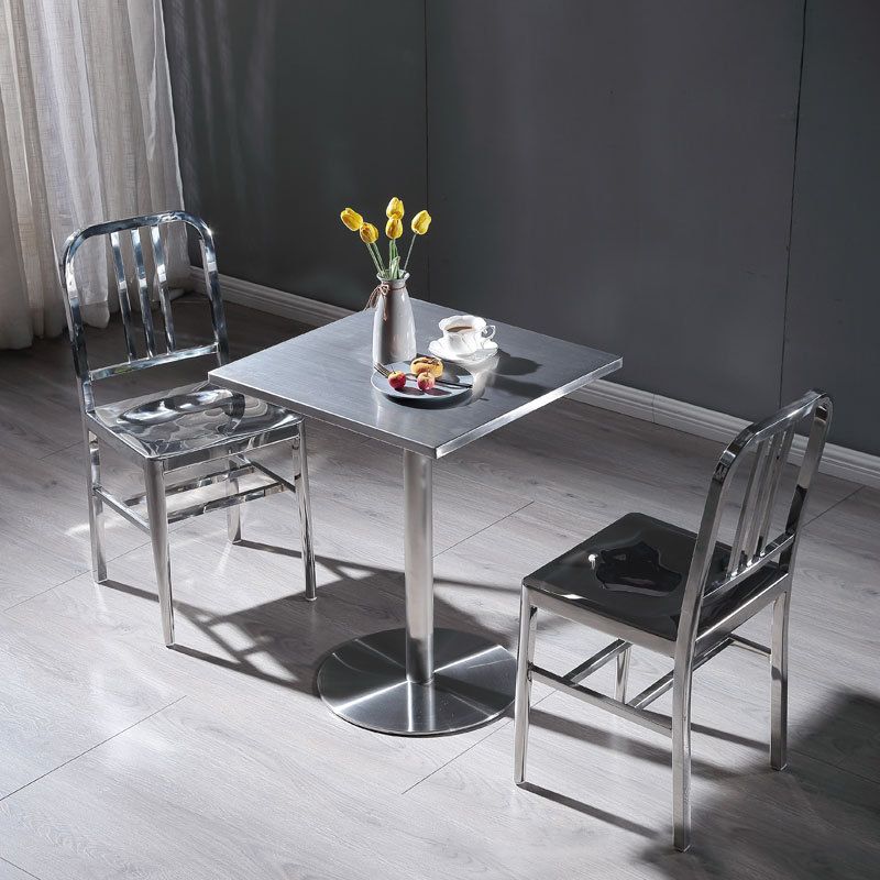 Industrial Dining Room Table Stainless Steel Table with Pedestal Table