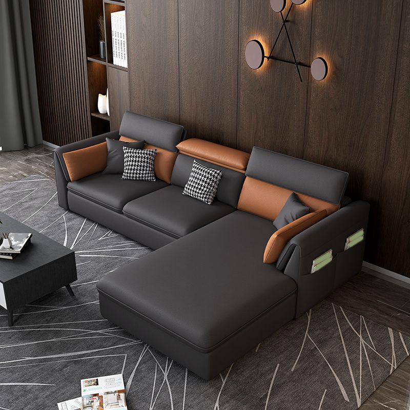 Faux Leather Sectional Sofa with Storage Stain-ResistanSofa with Cushion Back