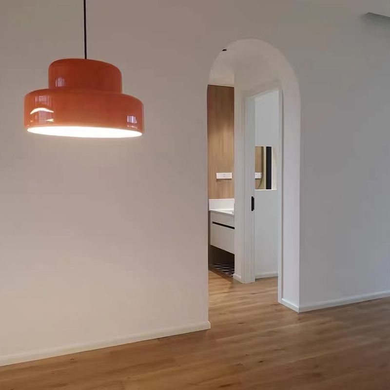 Stile moderno in stile cilindrico ombreggiatura chiodo in metallo 1 a sospensione leggera in arancione