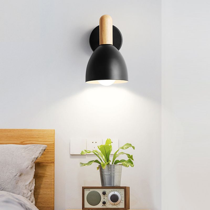 Single Modern Black/White/Grey Wall Mounted Sconce Wooden Shaded Wall Light