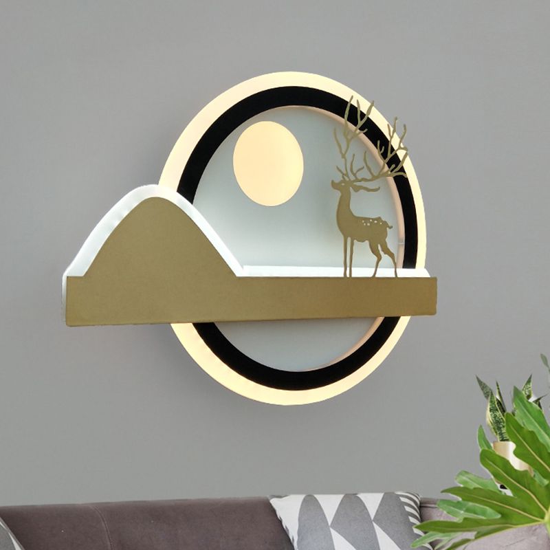 Acrylic Rounded Elk Deer Wall Lighting Idea Chinese Style LED Mural Lamp in Gold
