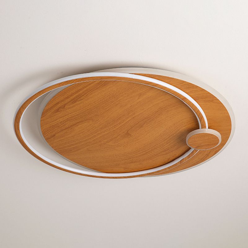 Wooden Ceiling Light 1-Light Round Modern Flush Mount Light for Living Room