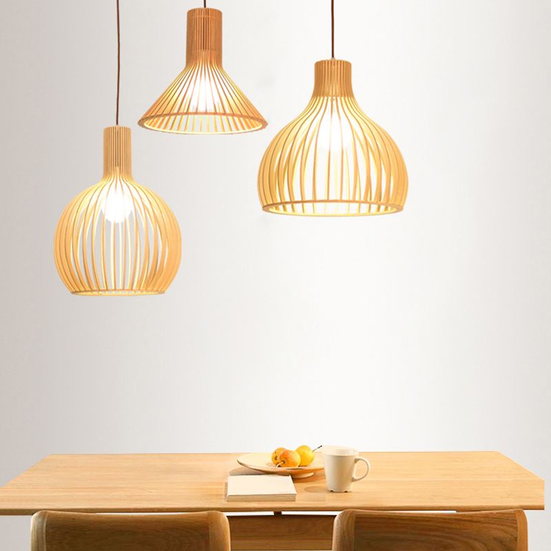 Geometric Shape Wood Hanging Light Modern 1 Light Hanging Light Fixtures in Brown