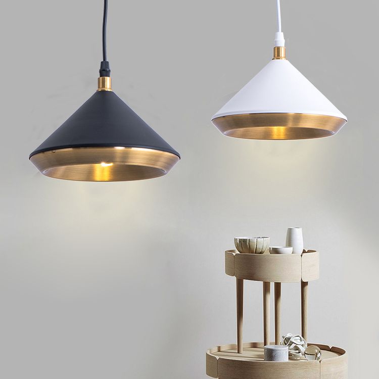 Modern Style Cone Metal Shade Hanging Light Single Bulb Mini Suspension Lamp for Bedroom