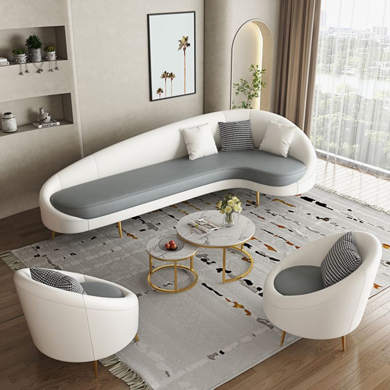 Contemporary Sloped Arm Curved Sofa Sewn Pillow Back Sofa for Living Room, Apartment