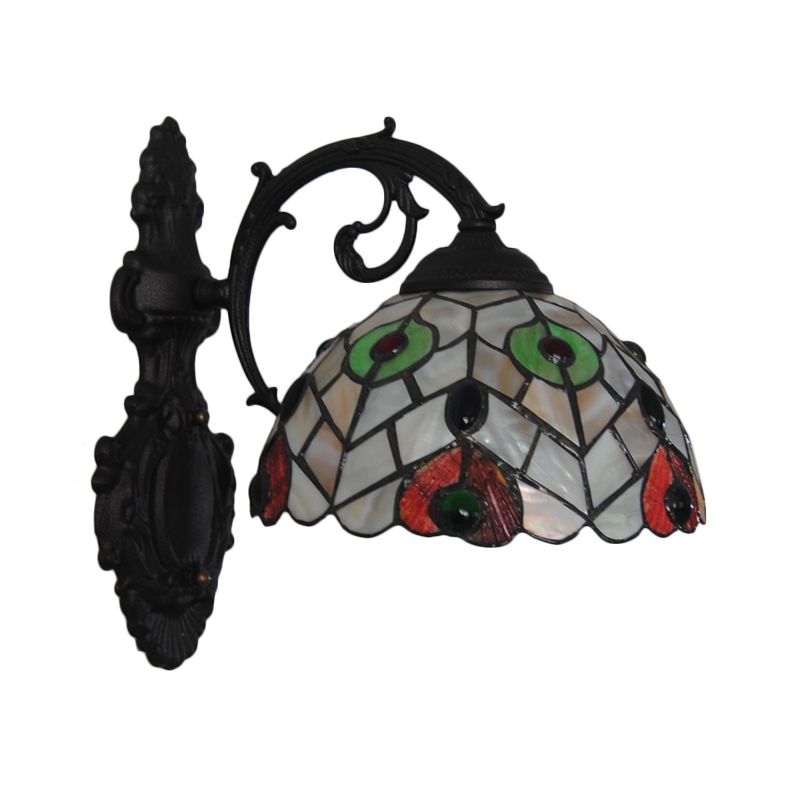 Rustic Loft Dome Wall Sconce Stained Glass 1 Head Wall Mount Light with Curved Arm for Dining Room