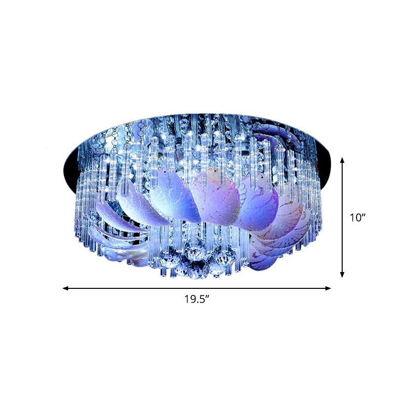 19.5"/23.5" Wide Round Flushmount Light Simple 6/9 Bulbs Clear Crystal Ceiling Mount Fixture