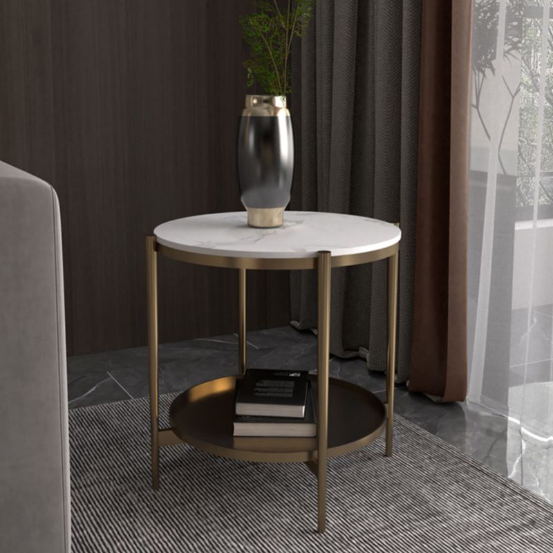 Modernistic 4 Legs Round Double Tier Living Room Accent Side Table