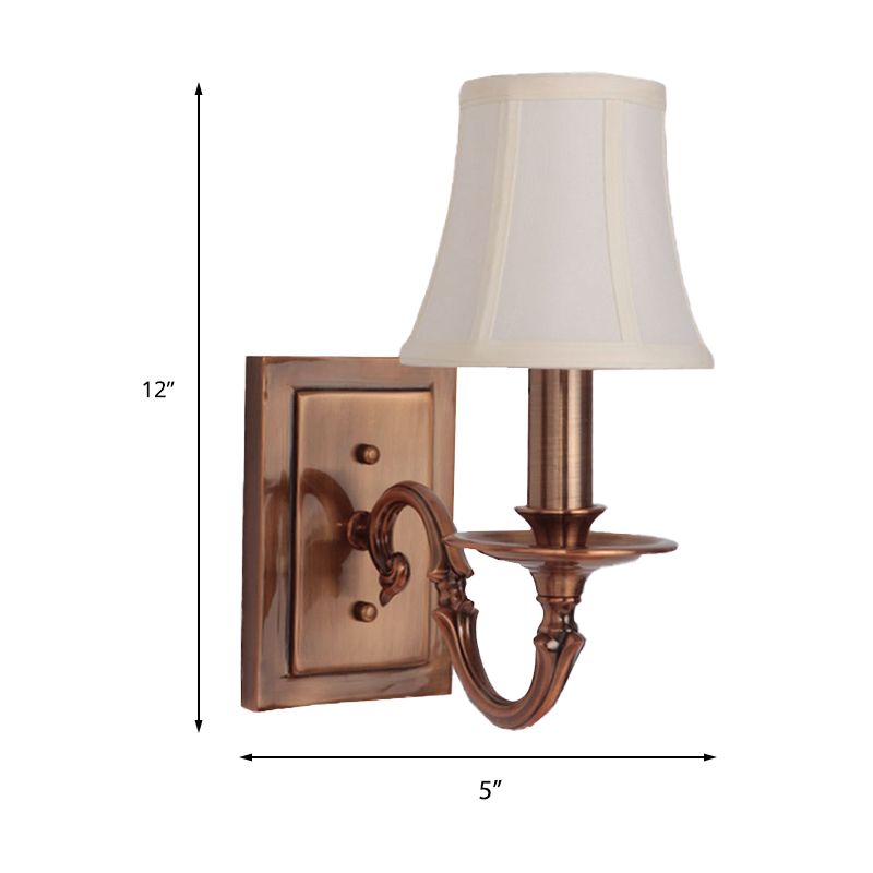1/2-Head Paneled Bell Wall Lighting Traditional Copper Fabric Shade Sconce Light for Bedroom