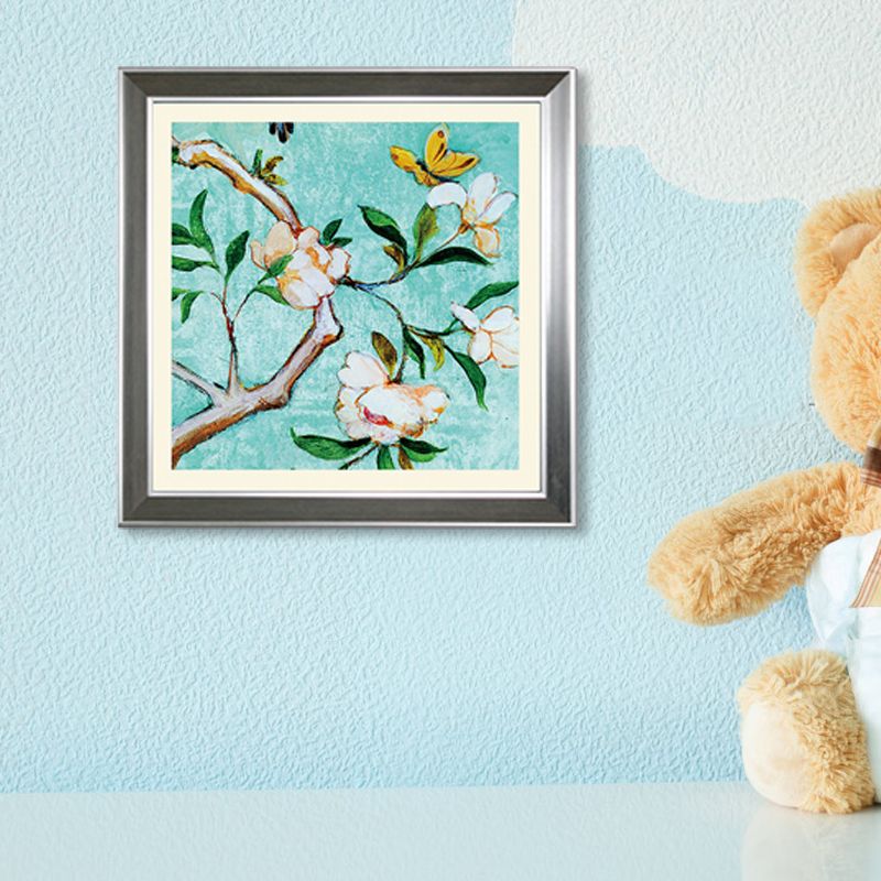 Pastel Color Flower Branch Wall Decor Florentine Rustic Textured Canvas for Drawing Room