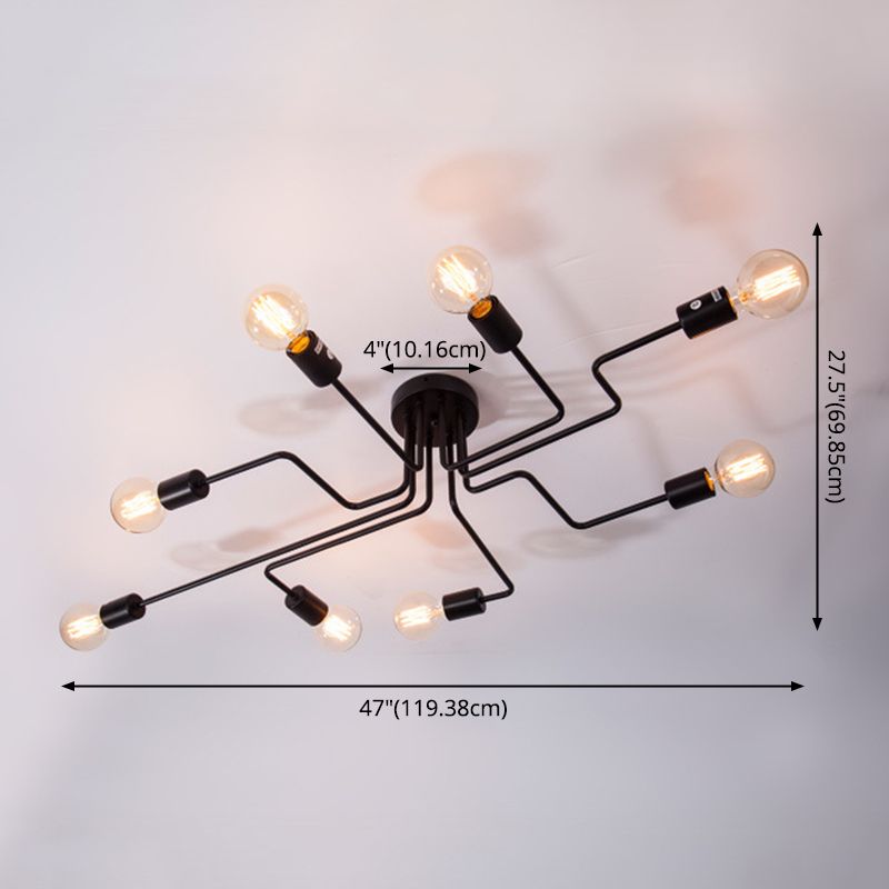 Black Sputnik Semi Flush Monte en estilo de techo de hierro forjado de estilo retro industrial para sala de estar