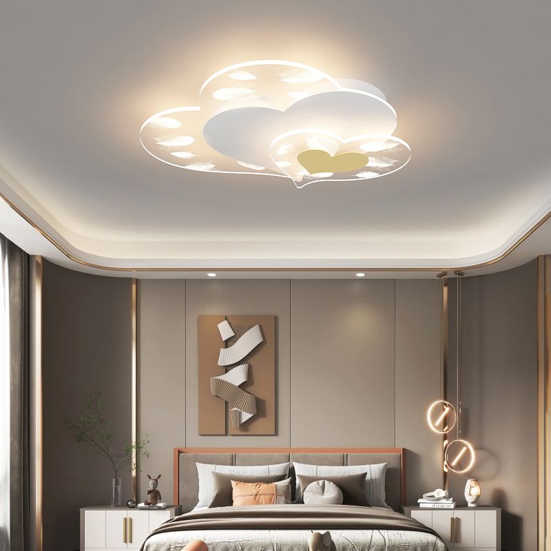 Acrylic Heart-Shaped LED Flush Mount in Modern Creative Style Iron Feather Ceiling Light for Bedroom