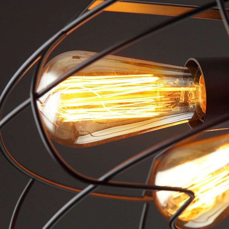 5 Bulbs Ceiling Lighting Simplicity Fan Cage Iron Chandelier Light Fixture in Black