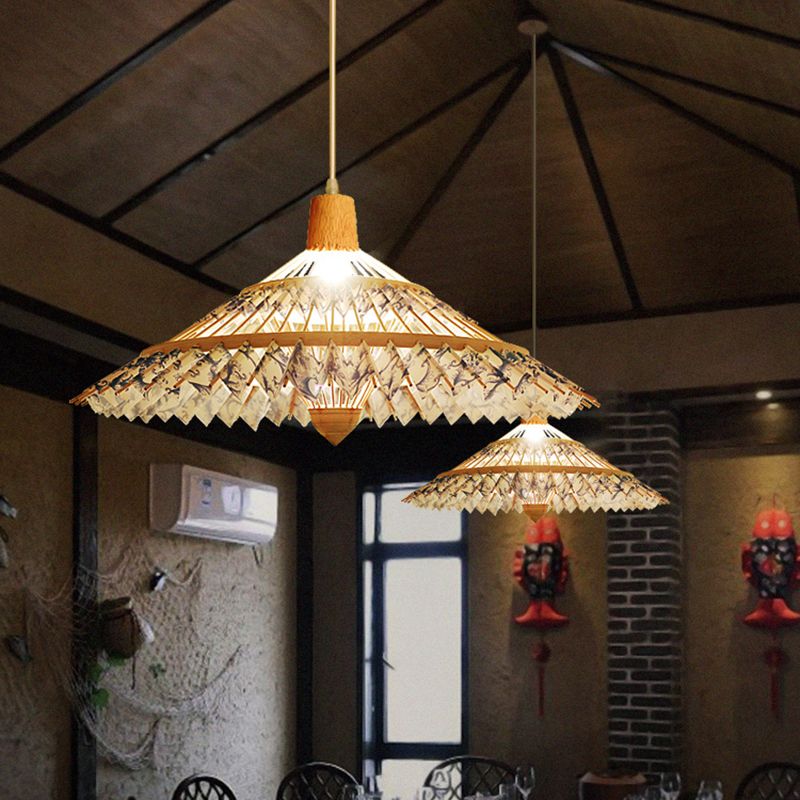 South-east Asia Umbrella Pendant Light Bamboo Single-Bulb Restaurant Suspension Light Fixture