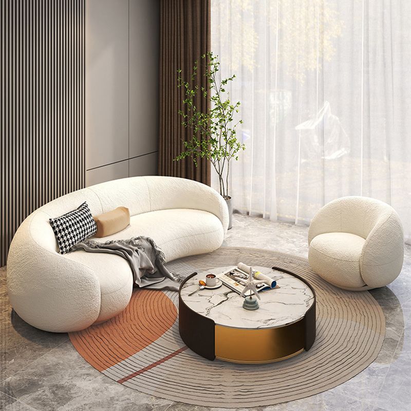 Contemporary Curved Wool Sofa Sloped Armed Sofa in White of 27.56" H