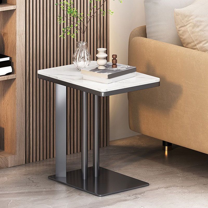 Contemporary Black Slate Top End Table 21.65" Tall C-shape Side Table