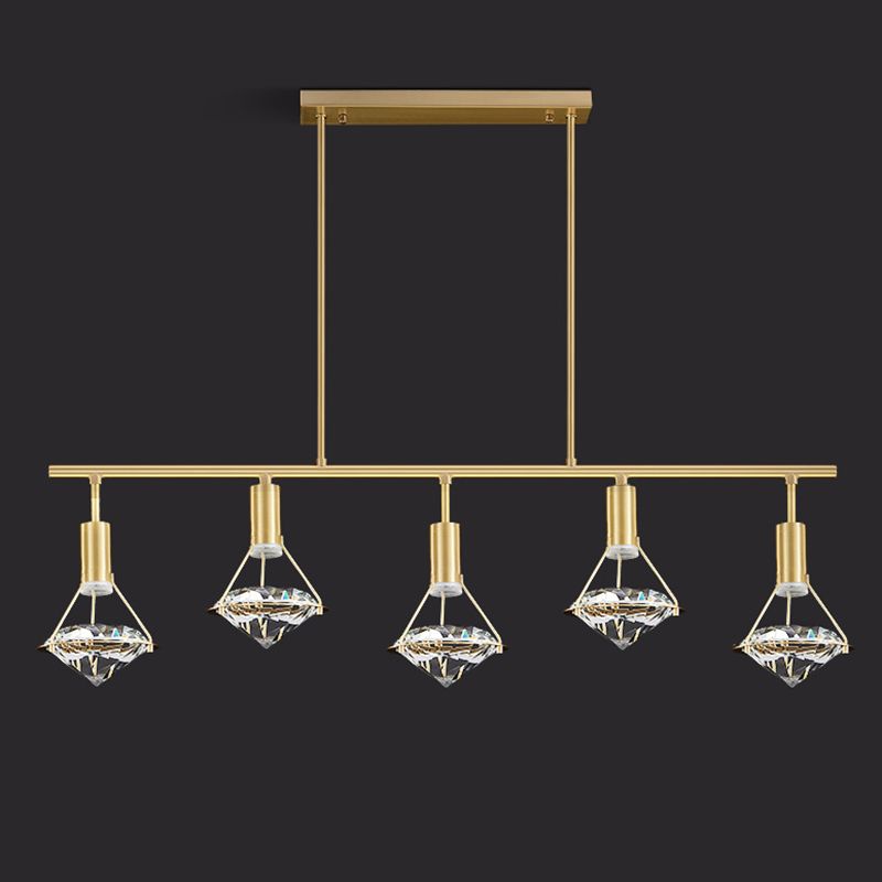 Crystal Diamond Island Lighting Postmodern Gold Finish LED Pendant Light Fixture