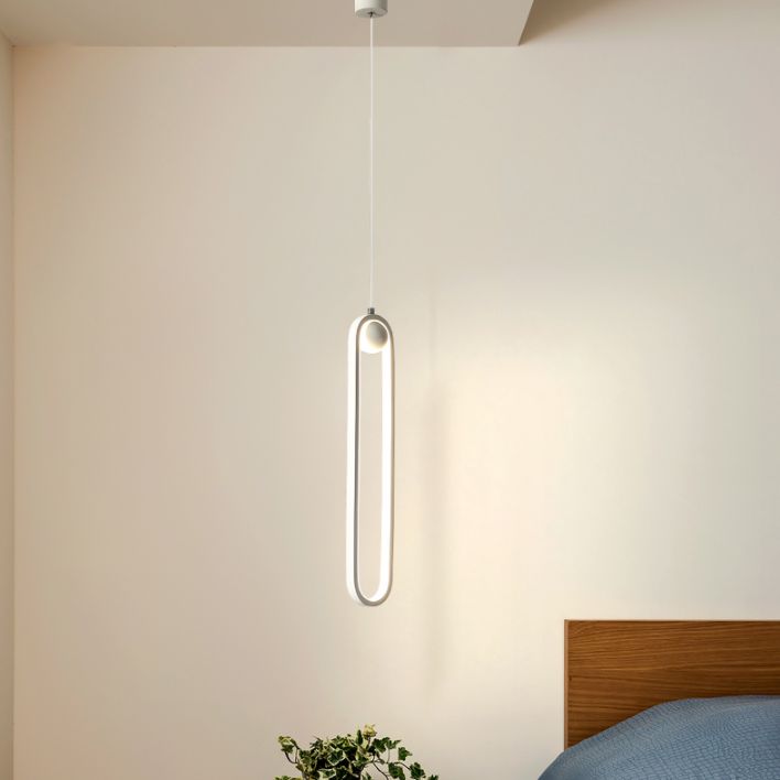 Oval Bedroom Hanging Light Fixture Metal Simple Style LED Suspended Lighting Fixture