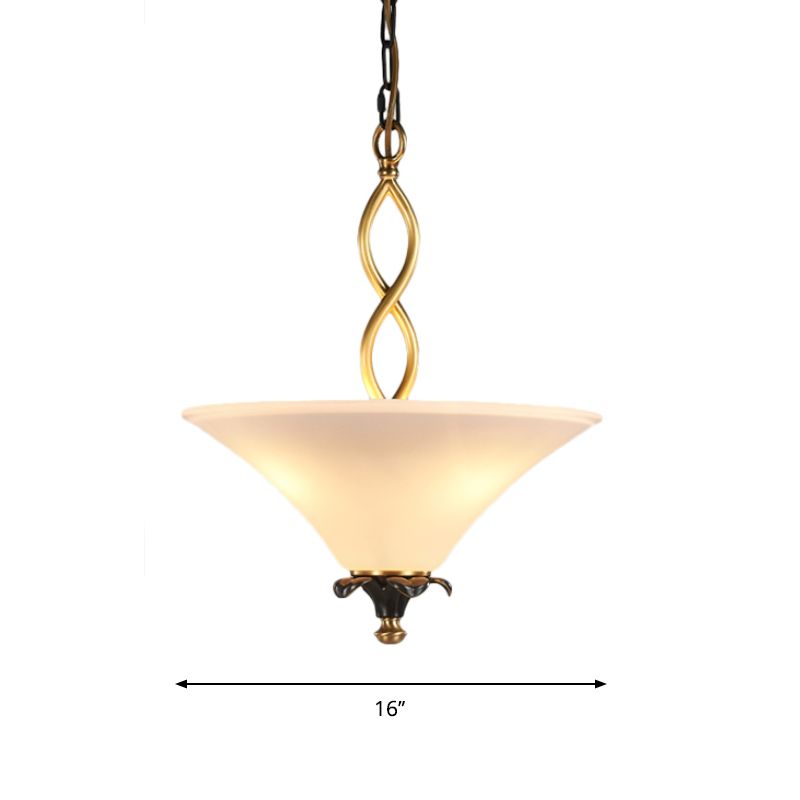 3-Light Pendulum Light Country Dining Room Chandelier Lamp Fixture with Cone White Glass Shade