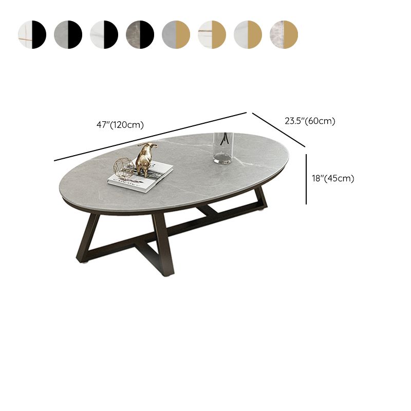 Glam Iron Cross Legs Cocktail Table Oval Slate Top Coffee Table