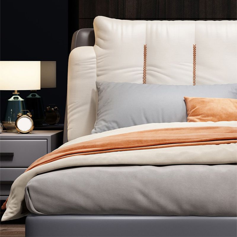 Contemporary Upholstered Bed with Headboard Faux Leather Bed