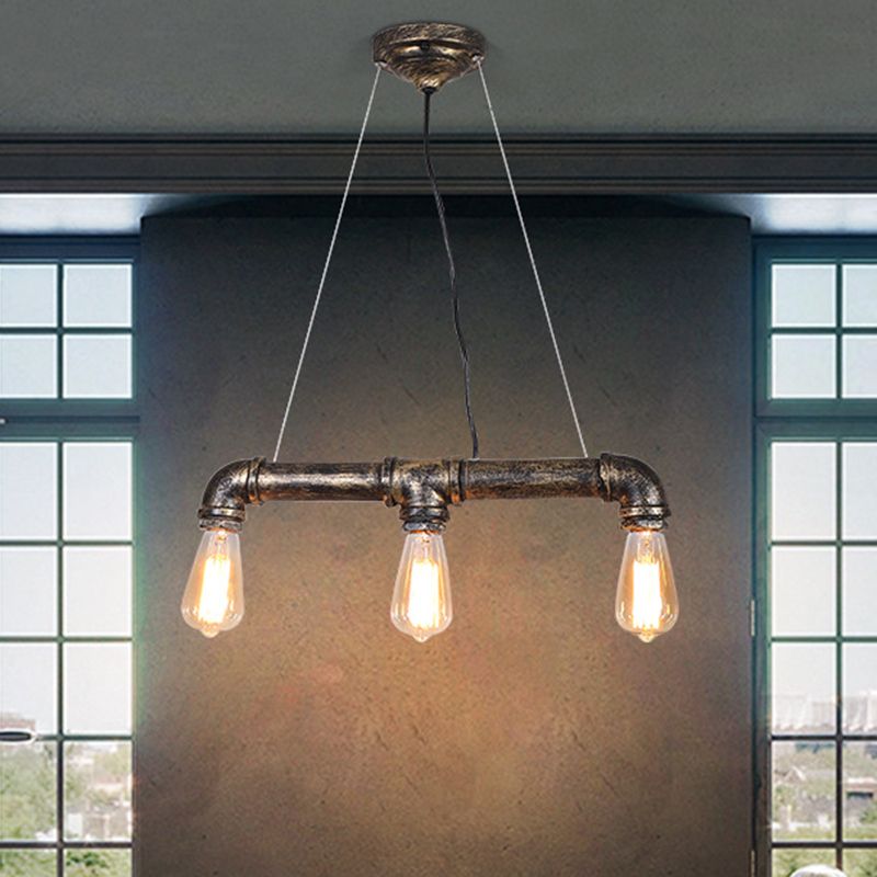 Plumbing Pipe Iron Island Pendant Lighting Rustic Living Room Ceiling Light in Bronze
