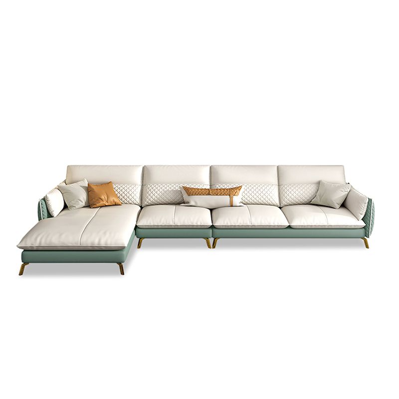 Genuine Leather Sectional Sofa 35.43" High Sofa with Cushion Back