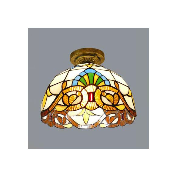 Tiffany Style Victorian/Flower/Pearl/Barroque Lámpara Flush Lámpara Tombra de vidrio 1 Cabeza de montaje Fancos en latón/bronce antiguo para sala de estar