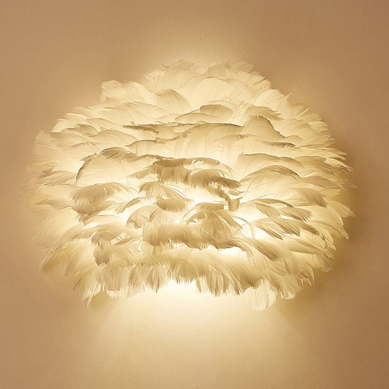 Nordic Simple Feather Sconce Light 1 light Romantic Wall Lamp for Bedroom