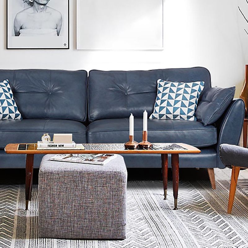Wood Legs Modern Flared Arm Sofa Leather Standard Tufted Sofa
