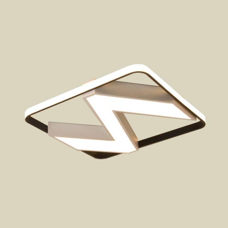 Metallic Wavy Flush Light Fixture Modernist Black and White LED Ceiling Flush Mount with Square Frame in White/Warm Light, 18"/21.5" Wide