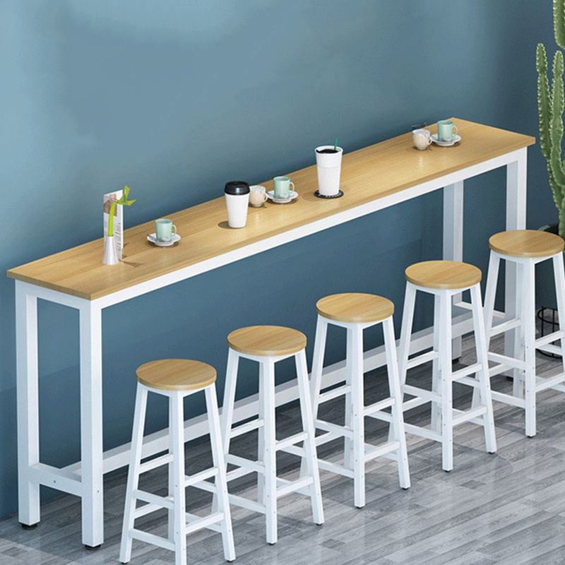 Industrial Metal Trestle Base Bar Table Rectangle Wood Top Counter Height Table