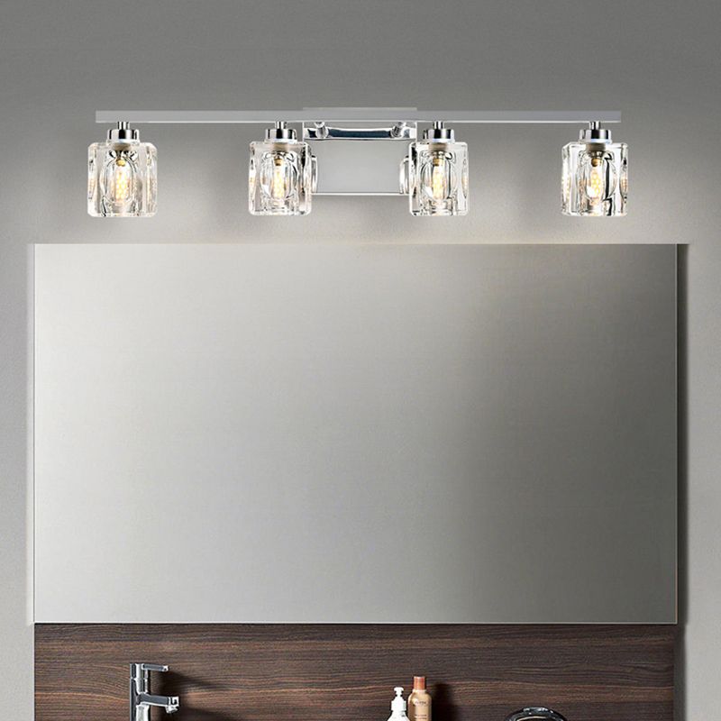 Modern Metal Siding Vanity Sconce 4 Lights Glass Shade Vanity Light for Bathroom