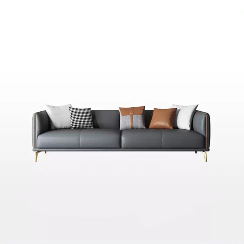Contemporary Dark Gray Standard Sofa Faux Leather Sqaure Arm Couch