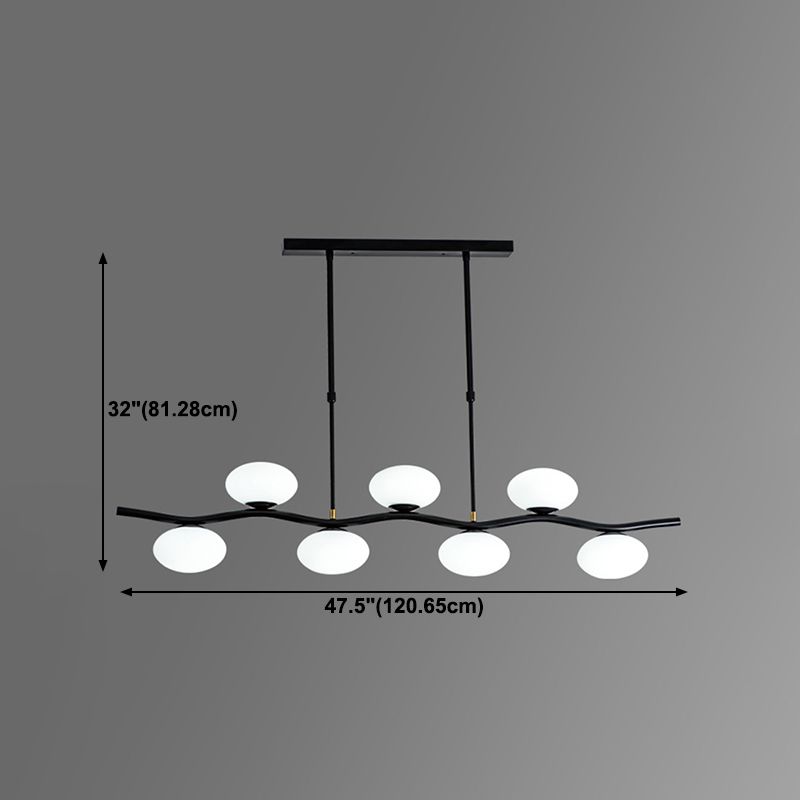 Oval Tea Room Pendant Light Cream Glass 7-Head Minimalist Island Lighting