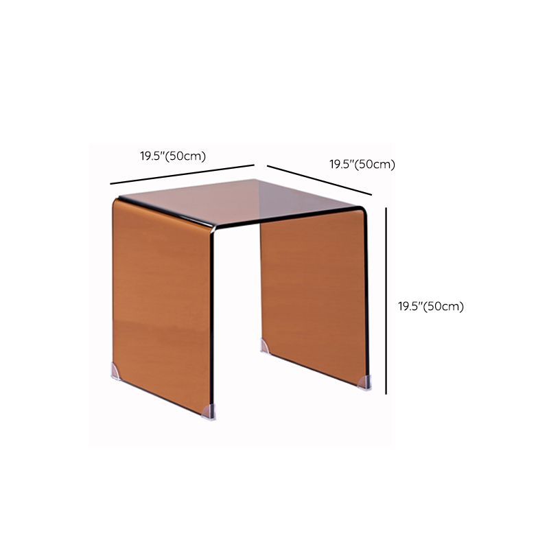 Modern Brown Sled Corner Table Square Glass Side End Table for Living Room
