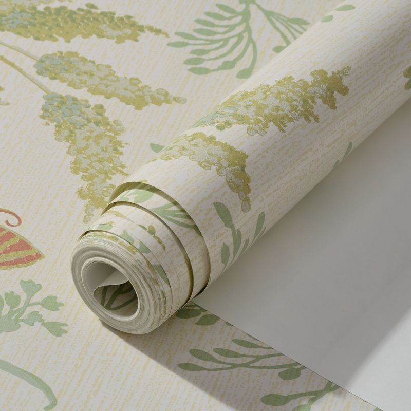Paper Temporary Wallpaper Countryside Butterfly and Plants Wall Covering in Green, Peel and Stick