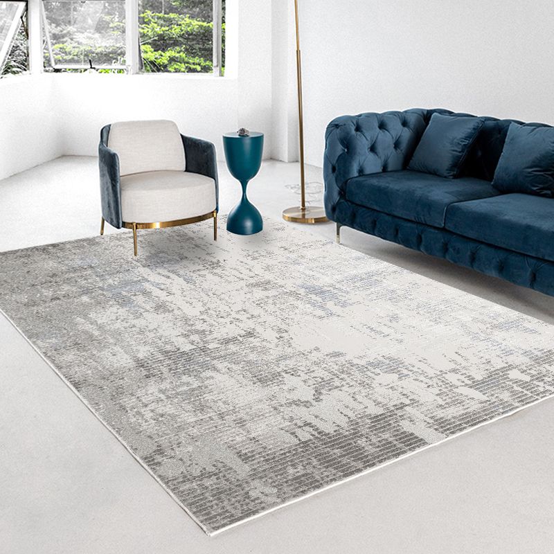 Grey Tone Geometric Lines Rug Polyester Relaxing Anti-Slip Backing Indoor Rug for Living Room