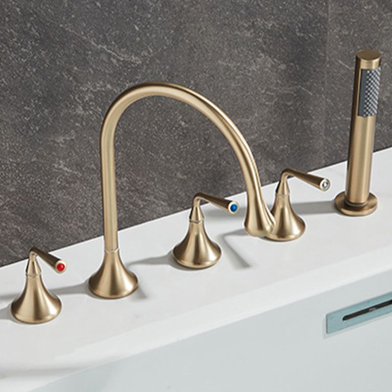 Modern Deck Mounted Metal Tub Filler Three Handles High Arch Faucet
