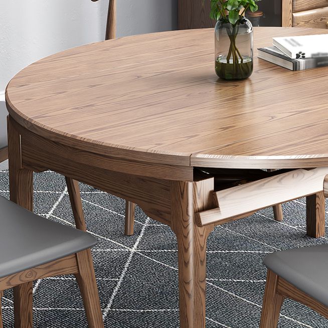 Modern Brown Dining Table Round Solid Wood Dining Table with 4 Legs for Home