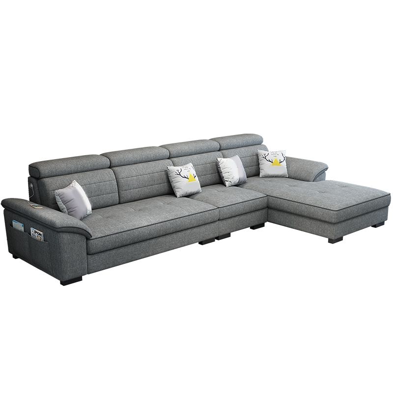 Contemporary Linen and Faux Leather L-Shape Furniture Sectionals