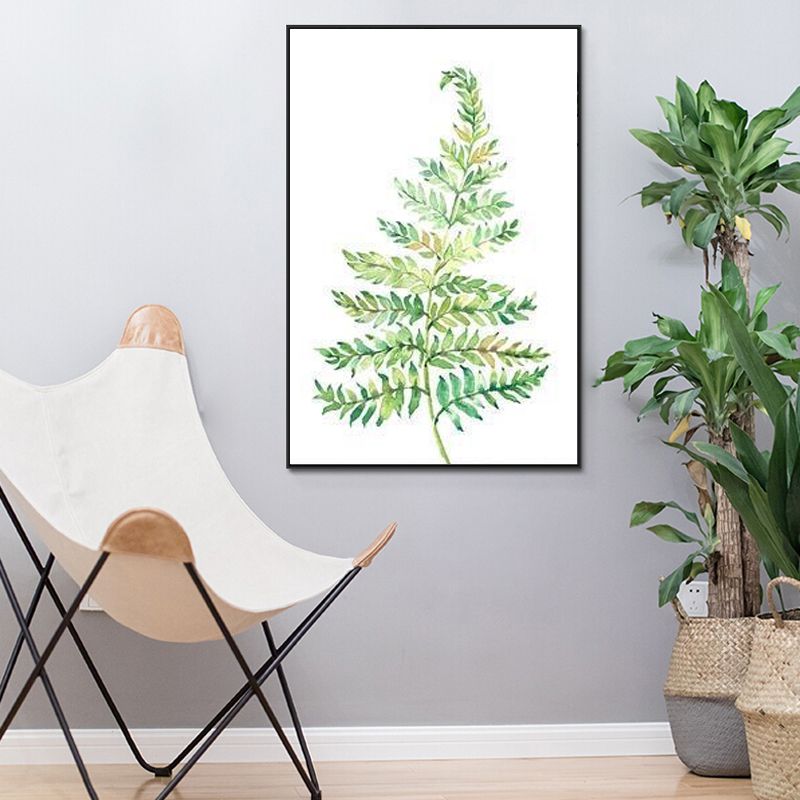 Textured Leaf Painting Wall Decor Rustic Canvas Art Print in Green for Living Room