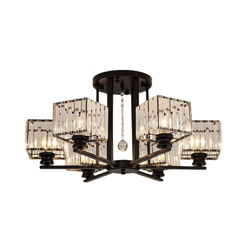Lámpara empotrada rectangular de cristal prismático, lámpara de techo semiempotrable moderna para sala de estar con 4/6/8 luces, en negro/dorado