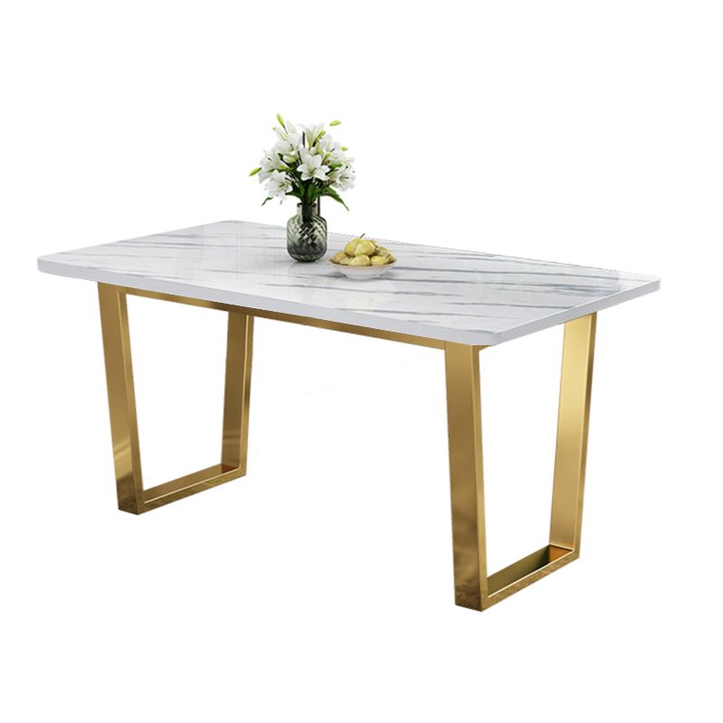 Metal Traditional Luxury Rectangle Table intérieure Table de pierre fritrée blanche avec base de traîneau