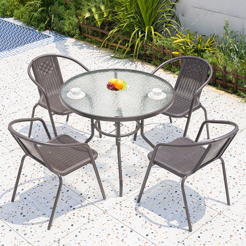 Industrial Dining Table Glass Clear Rust Resistant Patio Table