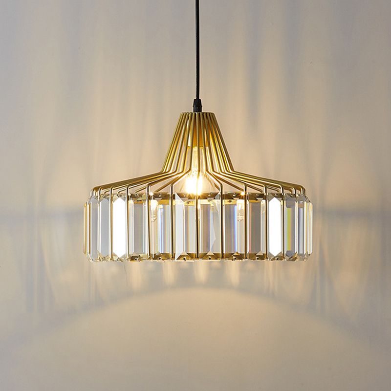 Contemporary Style Drum Crystal Hanging Lamp 1-Light Simplicity Bedside Mini Lighting Pendant