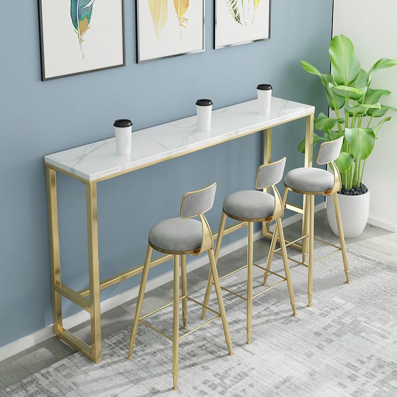White Faux Marble Table Modern Style Bistro Table with Gold Base