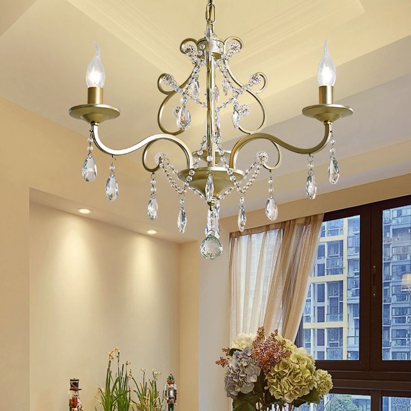 Vintage exposée lampe à lustre en métal 3/6/8 Bulbes Prendants Chandelier Lumière avec déco en cristal clair en finition or