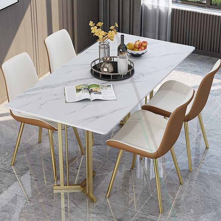 Sintered Stone Dining Table Traditional Luxury Home Use Table with Gold Frame
